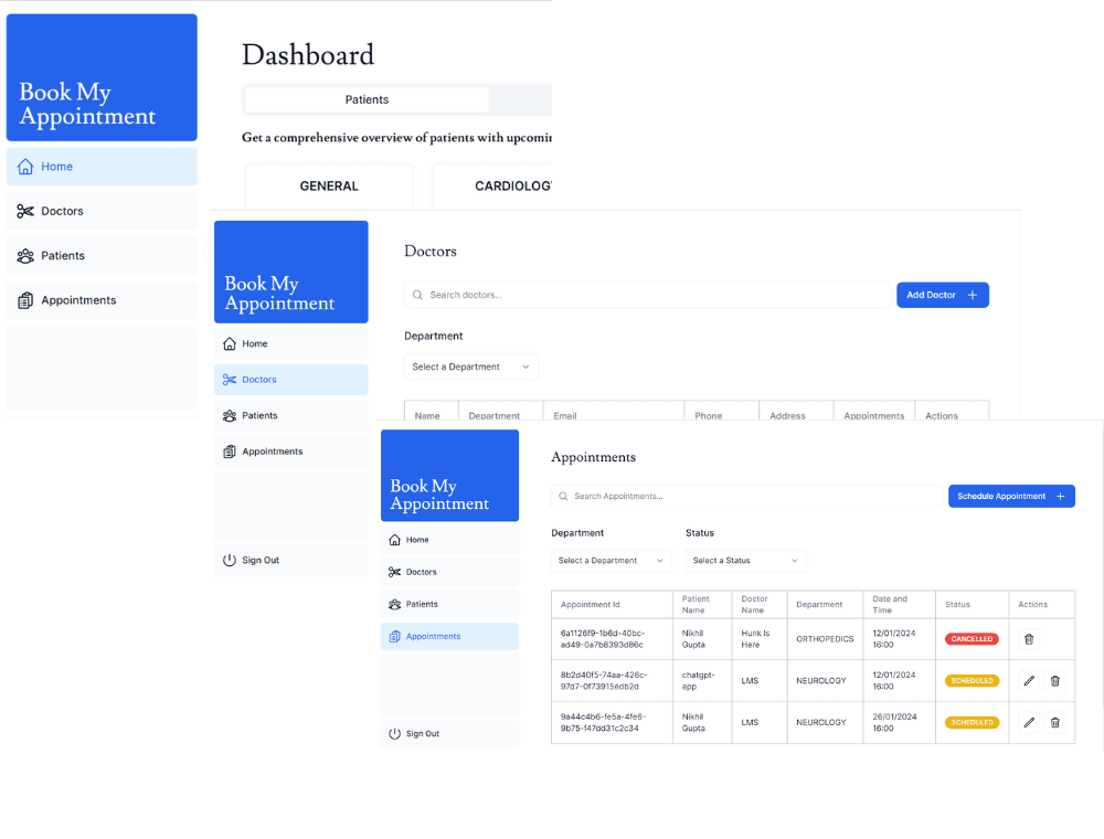 Screenshots of the dashboard project showing desktop version