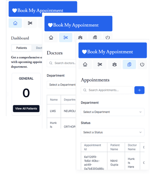 Screenshots of the dashboard project showing mobile version